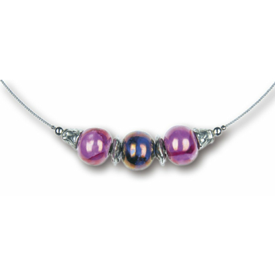 Modula® Collier -5101- blau-rosa (3 Keramikperlen), L: 50 cm