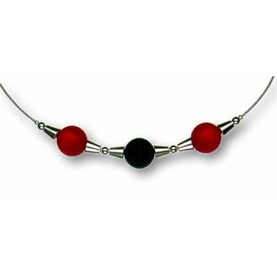 Modula® Collier -5111- rot-schwarz (3 Polarisperlen matt), L: 40 cm