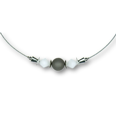 Modula® Collier -5113- weiß-grau (2 Polaris-Doppelkegel, 1 Polarisperle matt), L: 50 cm