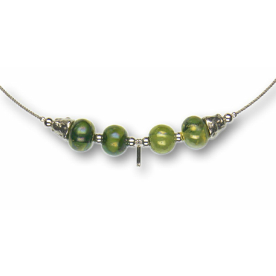 Modula® Halsreif Schmuckseil -109- grün (4 Keramikperlen), L: 42 cm