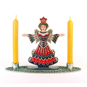 Ornamentleuchter Engel rot (inkl. Kerzen)